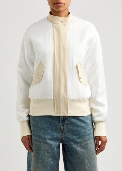 Layered silk and satin bomber jackets 