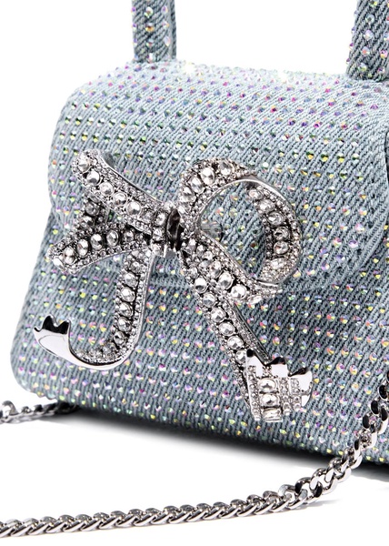 Micro crystal-embellished denim top handle bag