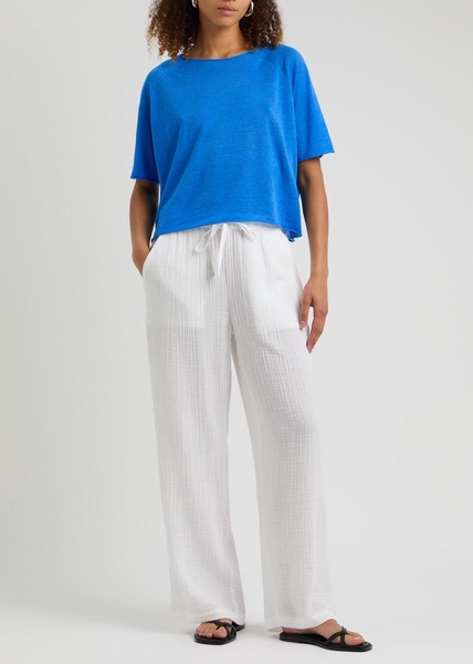 Straight-leg seersucker trousers