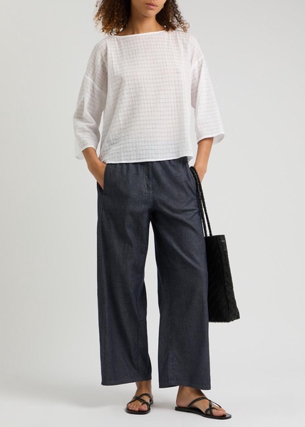 Wide-leg chambray trousers