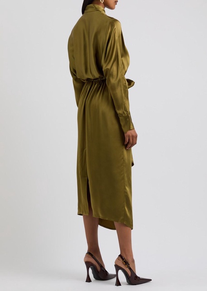 The Slippery belted satin midi shirt dress