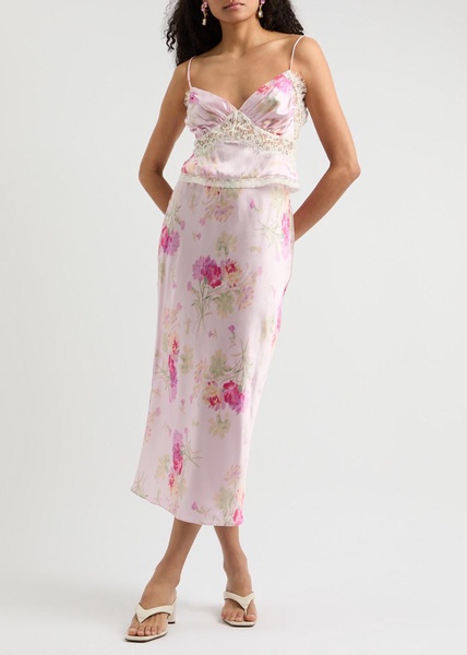 Castle floral-print silk midi skirt 