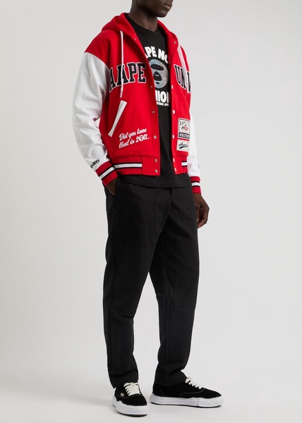 Logo hooded jersey varsity jacket 