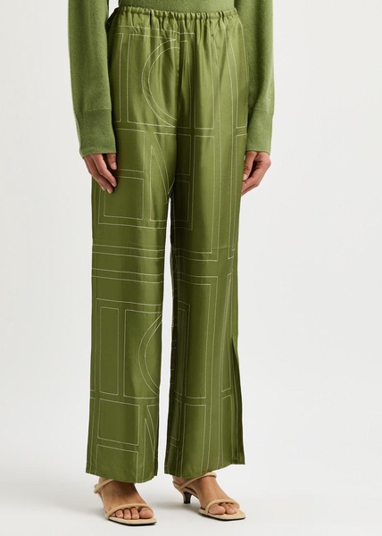 Logo-embroidered silk-satin trousers