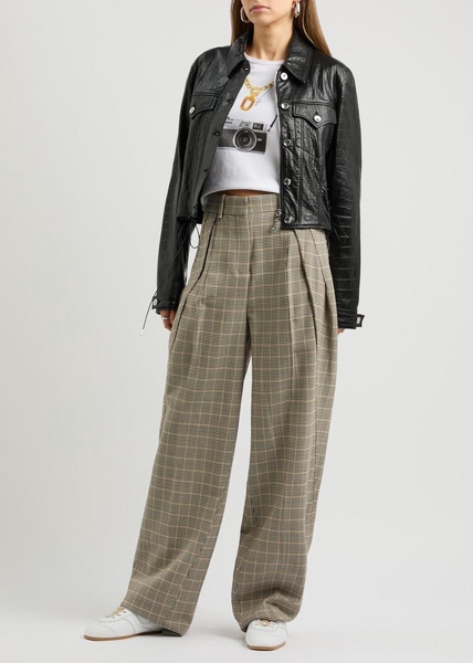 Houndstooth wool-blend trousers