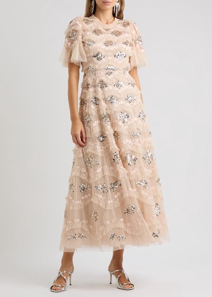 Daisy Wave embellished ruffled tulle gown