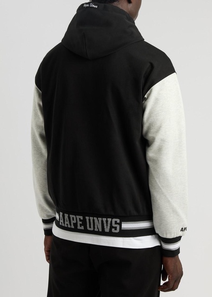 Logo hooded jersey varsity jacket 