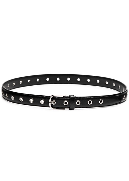 Eyelet-embellished leather belt 