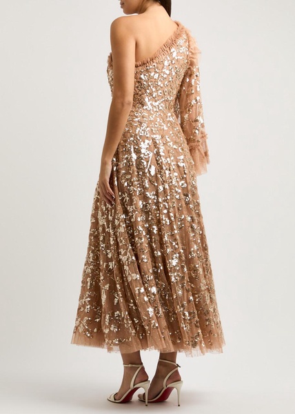 Falling Leaves one-shoulder sequin gown