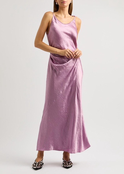 Crinkled satin maxi wrap dress 