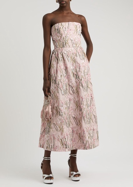 Dette strapless floral-embroidered taffeta midi dress