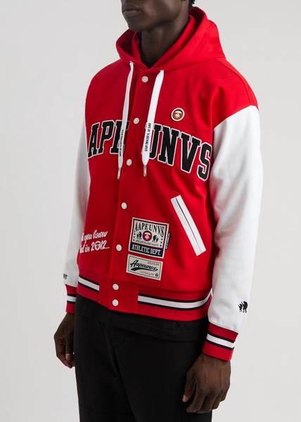 Logo hooded jersey varsity jacket 