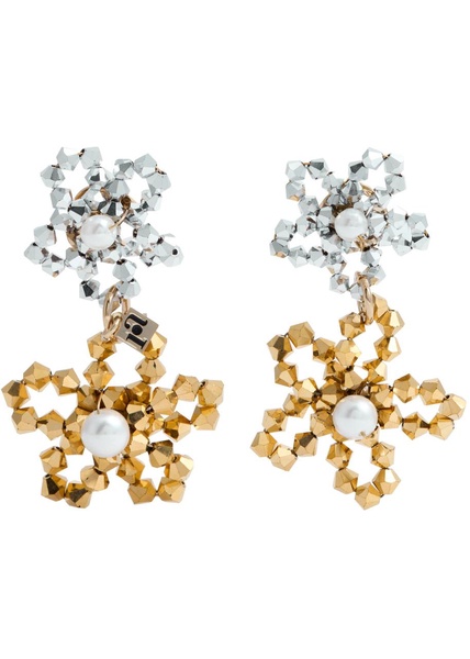 Two-tone flower clip-on drop earrings