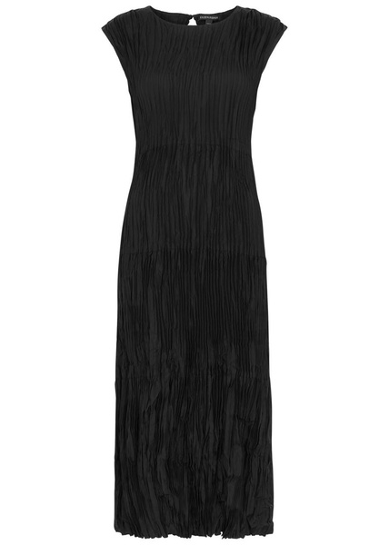 Jewel plissé silk midi dress