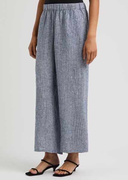 Striped wide-leg linen trousers