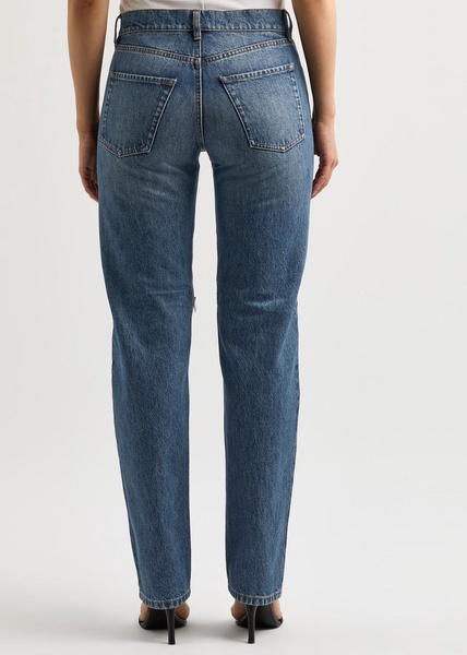 Zip-appliquéd tapered-leg jeans