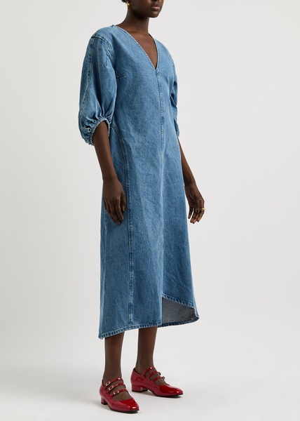 Panelled denim midi dress