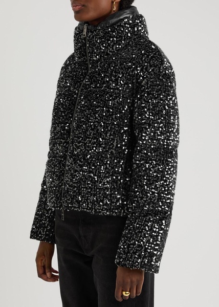 Sequin-embellished quilted velvet coat