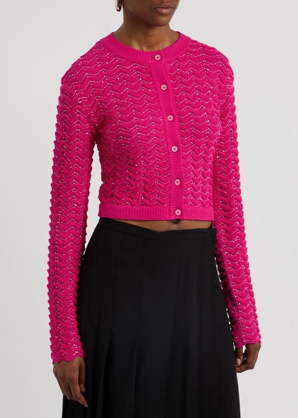 Zigzag sequin-embellished knitted cardigan 