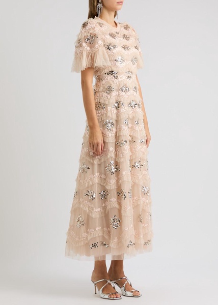 Daisy Wave embellished ruffled tulle gown