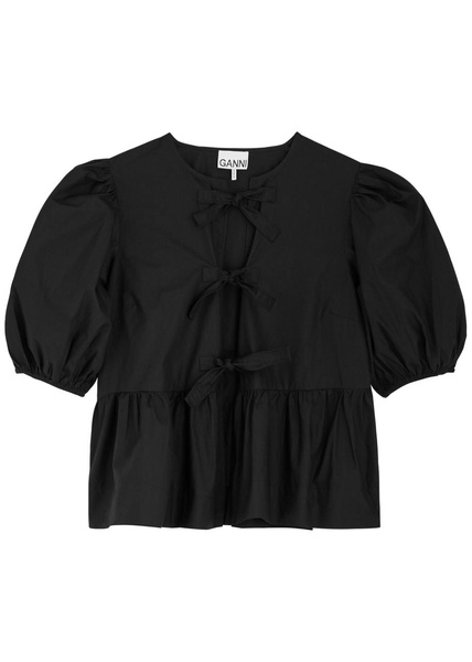 Tie-front cotton-poplin blouse 