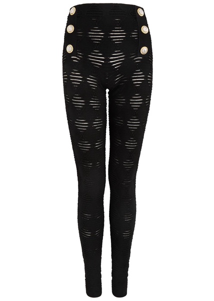 Button-Detail Openwork Leggings 