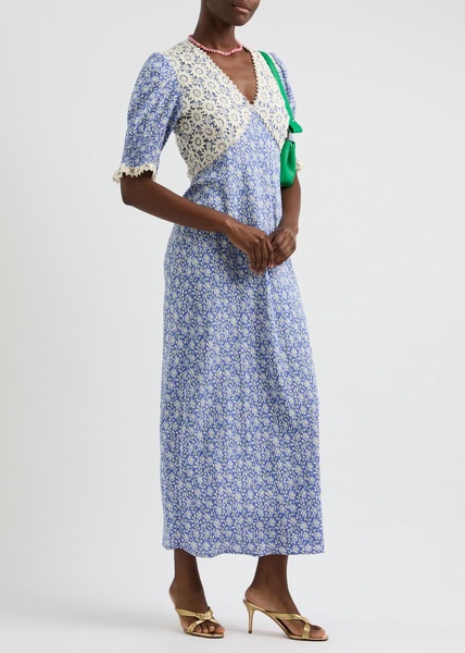 Olga lace-trimmed floral-print maxi dress 