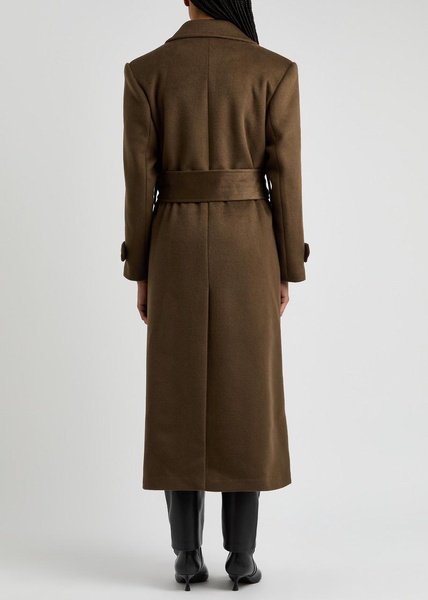 Double-breasted belted wool-blend coat