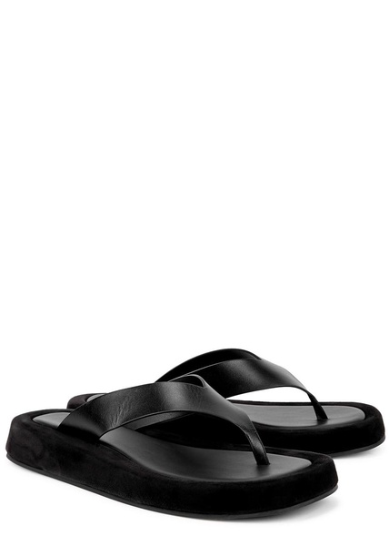 Ginza black leather flip flops