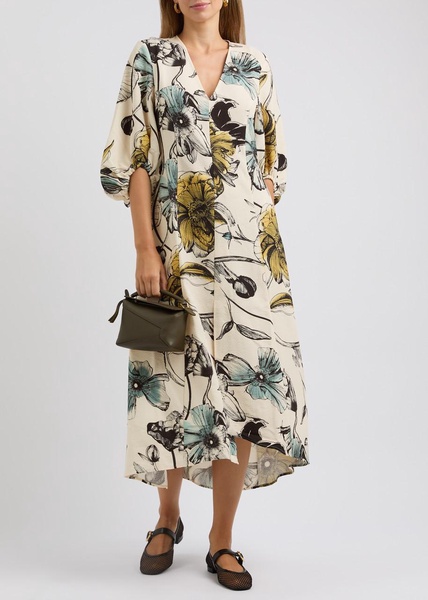 Floral-print cloqué midi dress