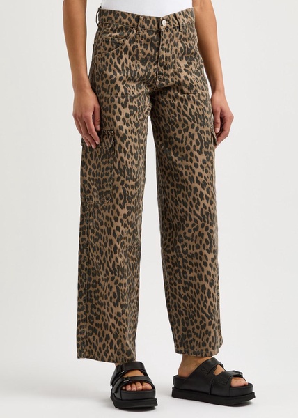 Leopard-print straight-leg cargo jeans 