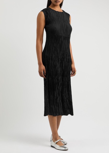 Jewel plissé silk midi dress