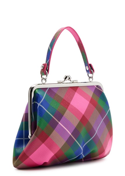 Granny Frame tartan leather top handle bag