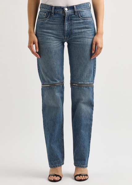 Zip-appliquéd tapered-leg jeans