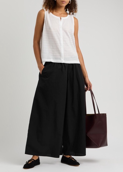 Cropped wide-leg cotton trousers