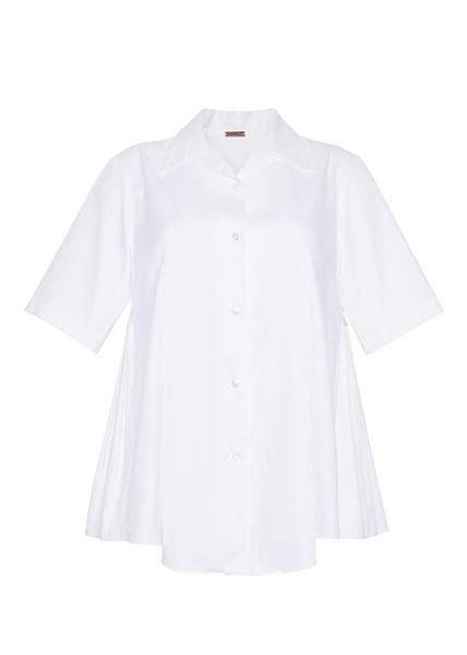 short sleeve side gathered top in cotton poplin