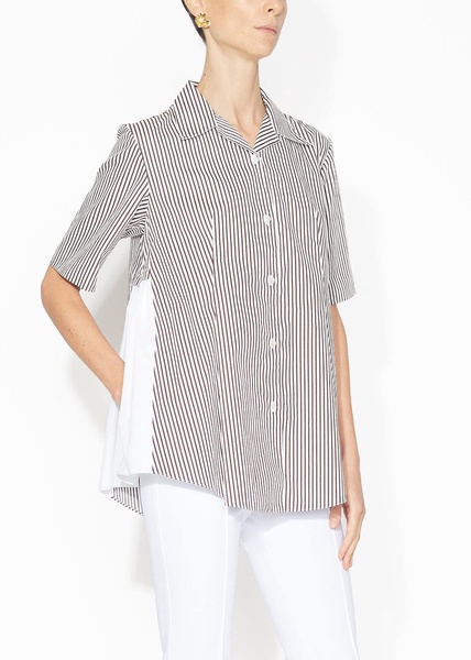 short sleeve side gathered top in striped poplin