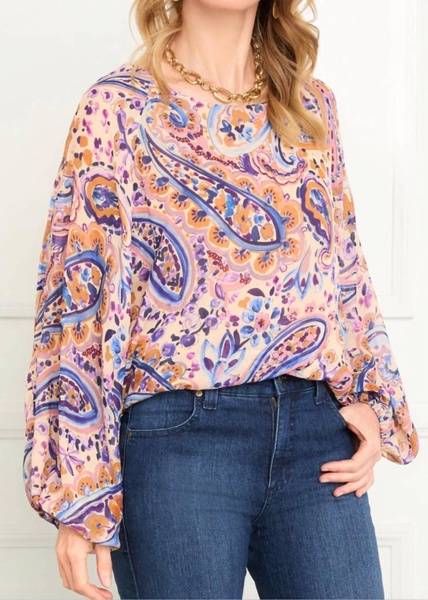 women's blouson top in paisley