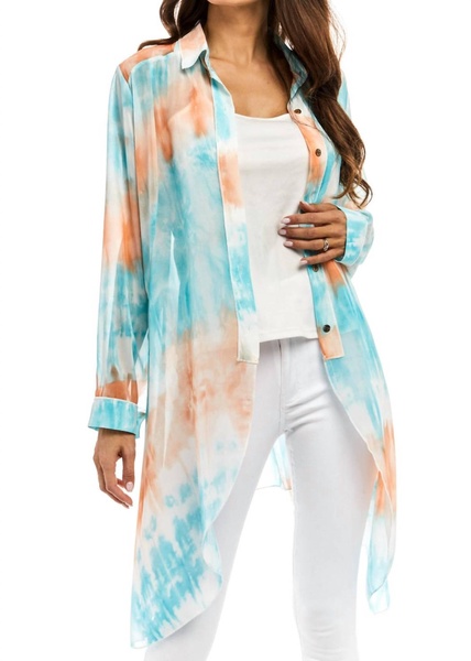 sheer button down duster in a watercolor mix