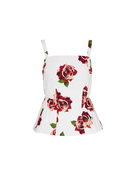 square neck peplum top in printed cotton twill