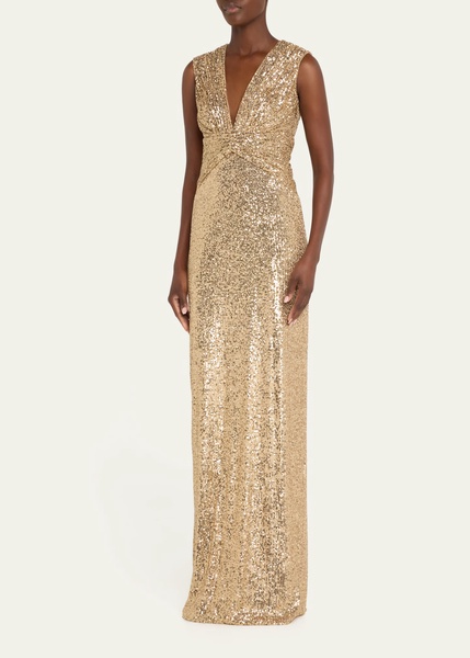 Sequined V-Neck Gown