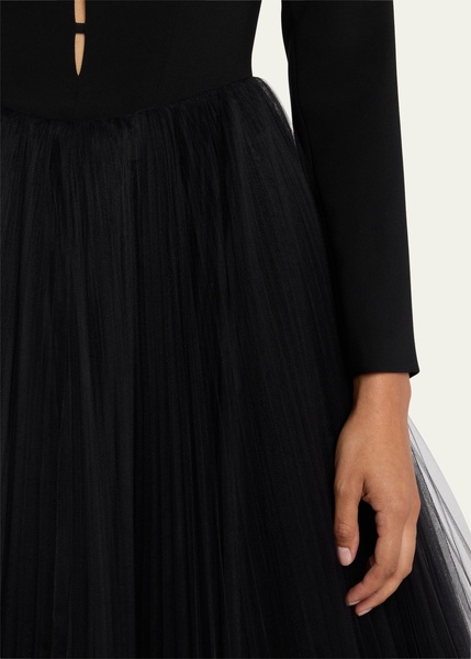 Off-Shoulder Cutout Pleated Skirt Midi Dress