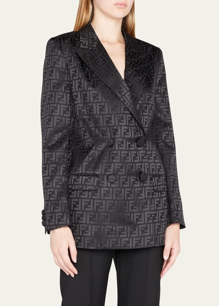 Logo Jacquard Double-Breasted Crepe Blazer