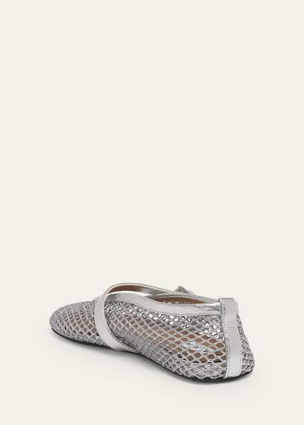 Metallic Net Mary Jane Ballerina Flats