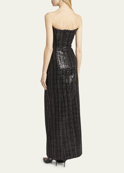 Sequined Strapless Dress with Jewel Double-Breast Buttons