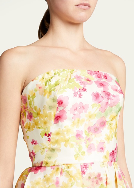 Floral-Print Strapless Midi Cocktail Dress