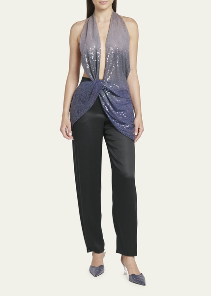 Sequined Halter Open-Back Blouse