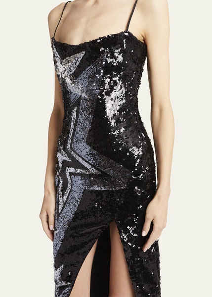 Long Star Sequin-Embroidered Dress