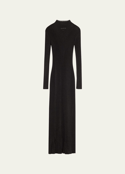 Mock Neck Metallic Rib Knit Gown