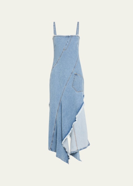 Twisted Denim Raw Trim Asymmetric Dress